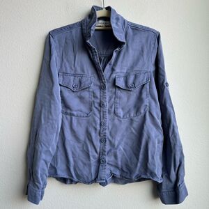 Anthropologie Cloth & Stone Blue 100% Tencel Shacket Jacket Size Small